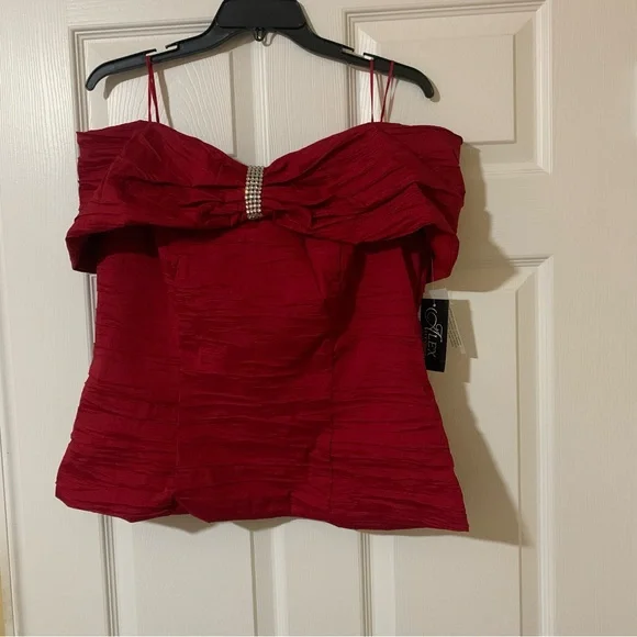 Alex Evenings Red Embellished Bow Detail Sleeveless Blouse Top XL